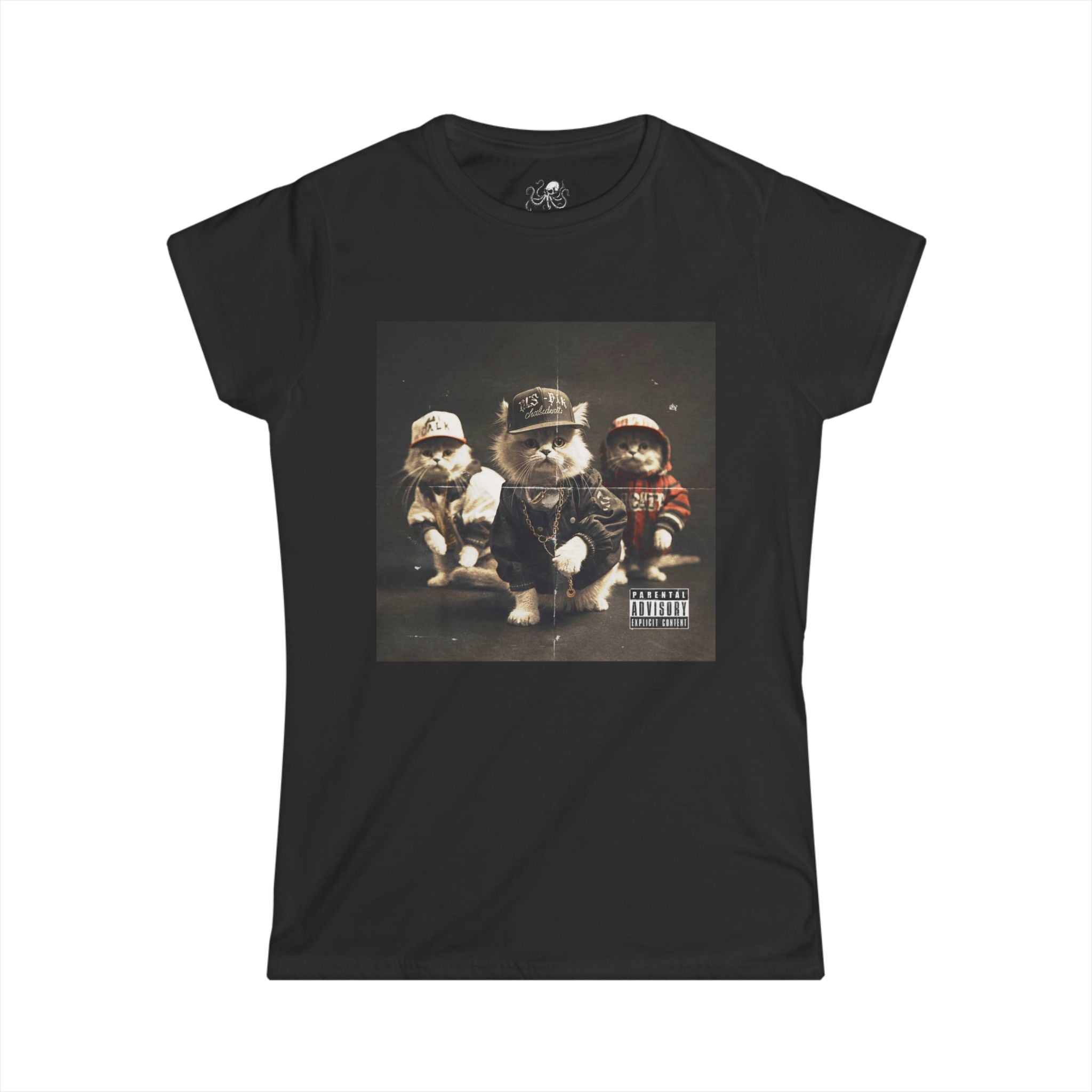 Retro Hip Hop Cats Album Cover T-Shirt, Parental Advisory Sticker Graphic Tee