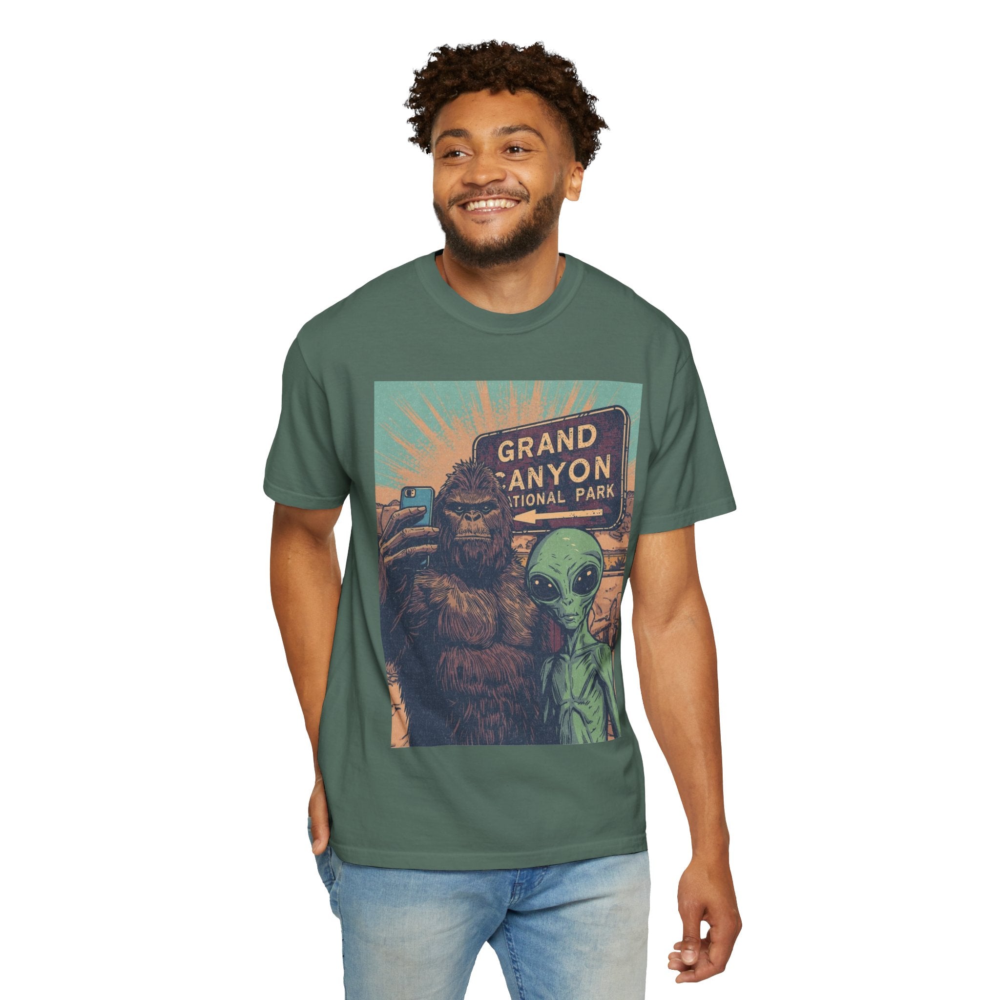 Bigfoot & Alien Grand Canyon T-Shirt — Funny National Park Tee