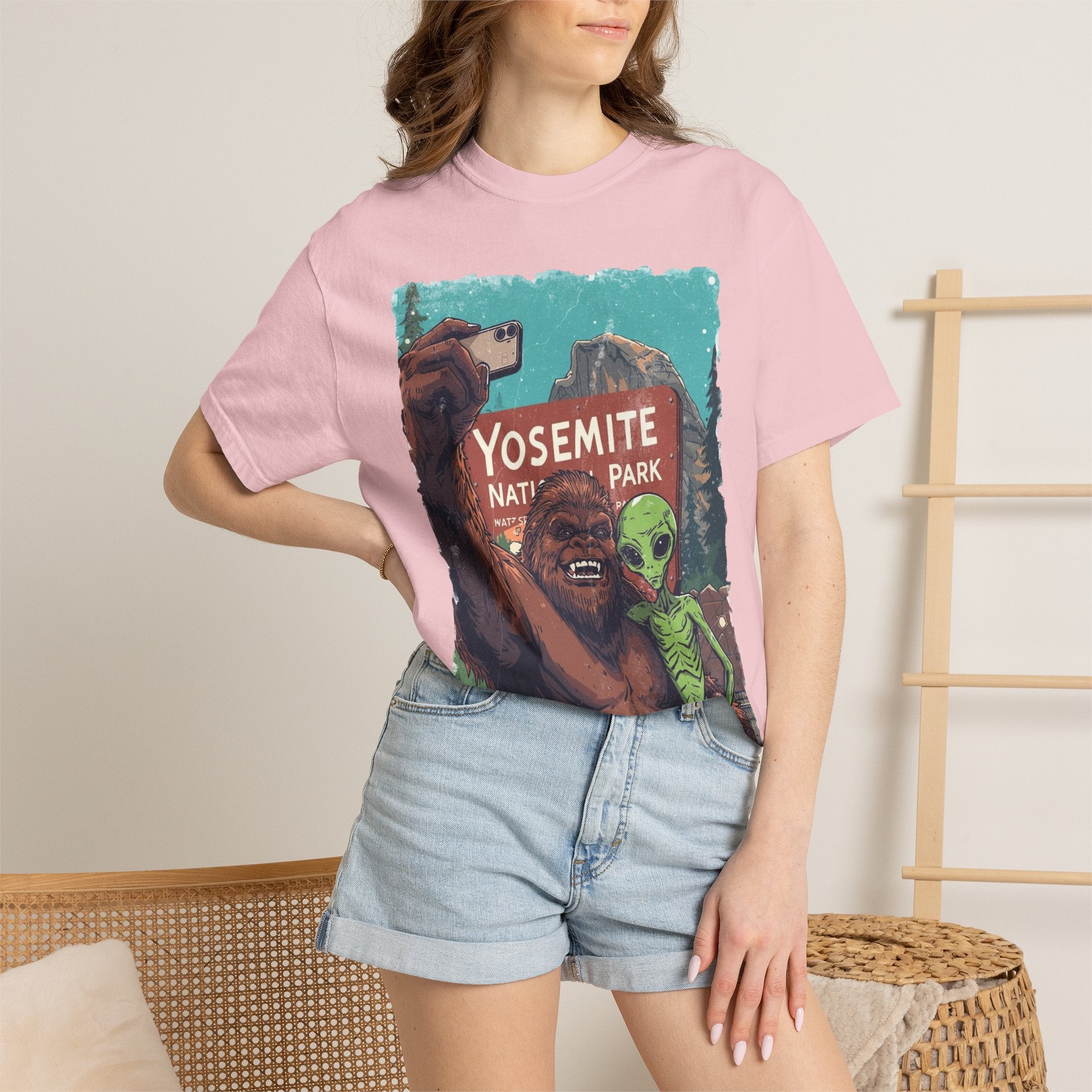 Alien & Bigfoot Yosemite T-Shirt — Camping Adventure Graphic Tee