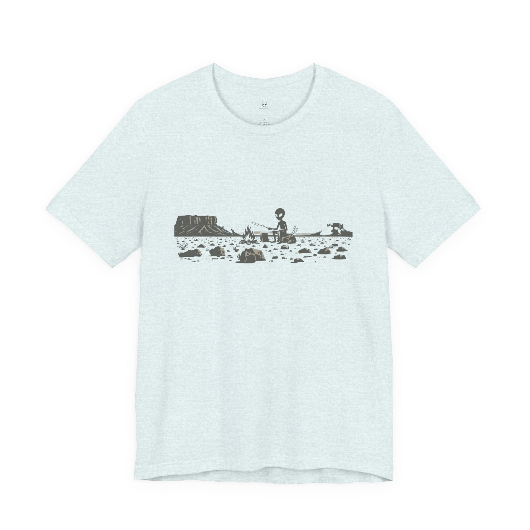 Alien Spaceship Campfire Illustration, Minimalist Landscape
