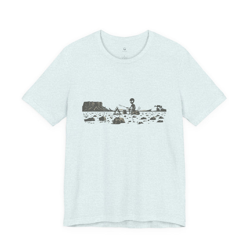 Alien Spaceship Campfire Illustration, Minimalist Landscape