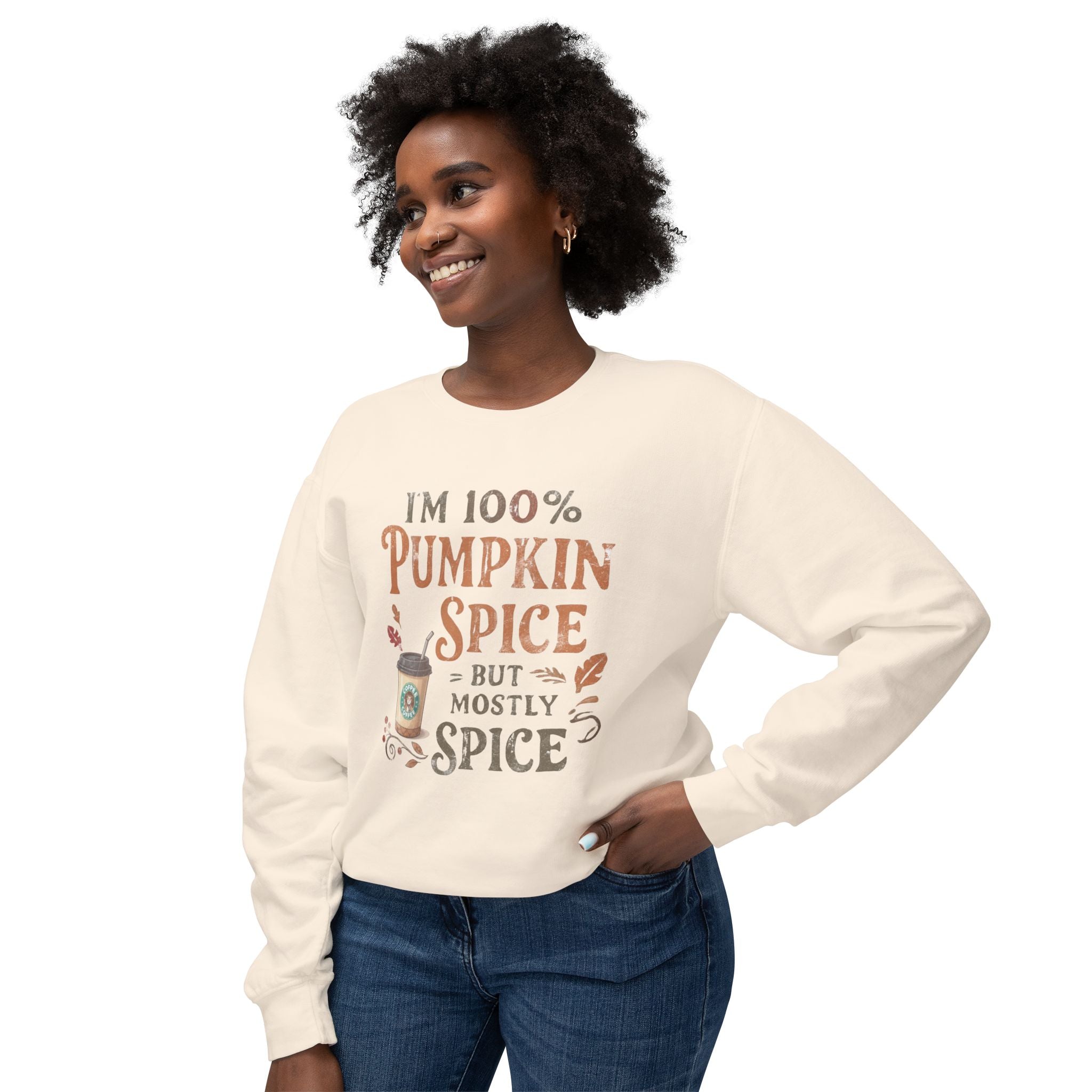 I'm 100% Pumpkin Spice But Mostly Spice sweatshirt | Crewneck Fall Coffee Shirt