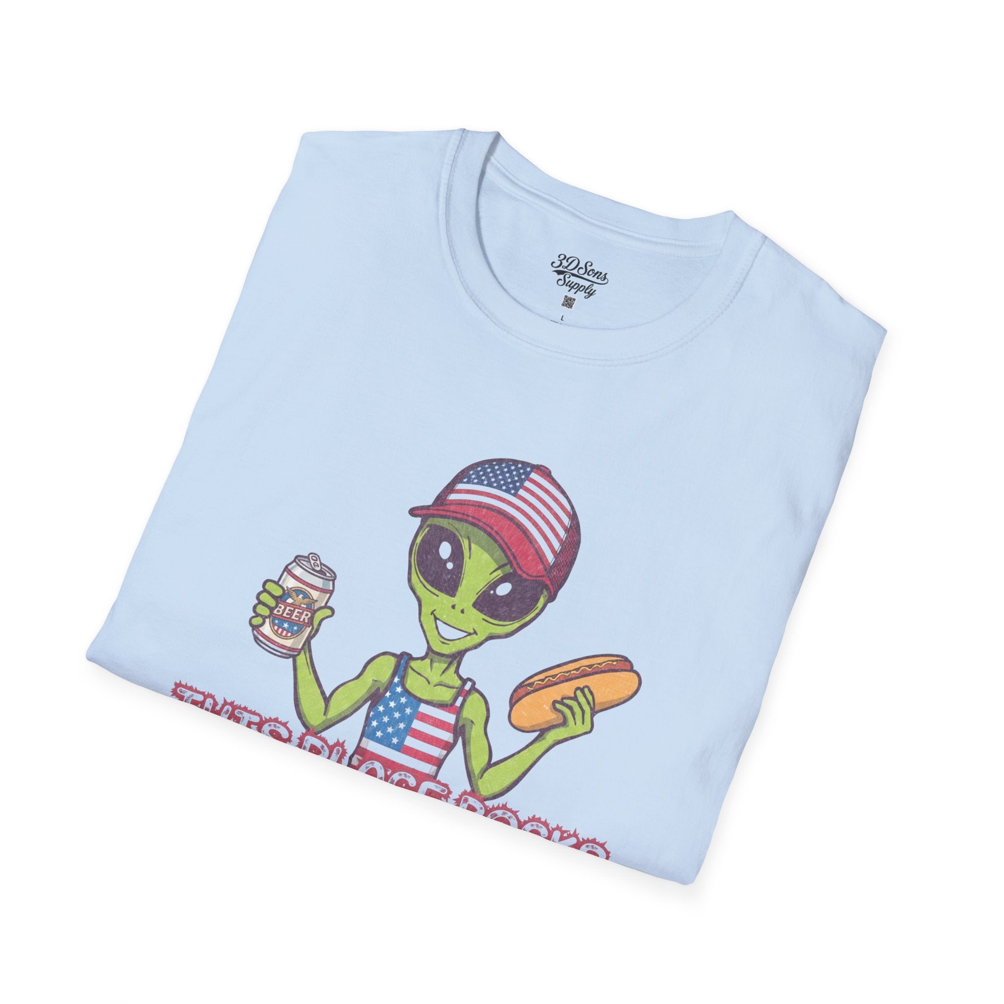 American Alien with Hot Dog and Beer T-Shirt | USA Flag Cap Fourth of July