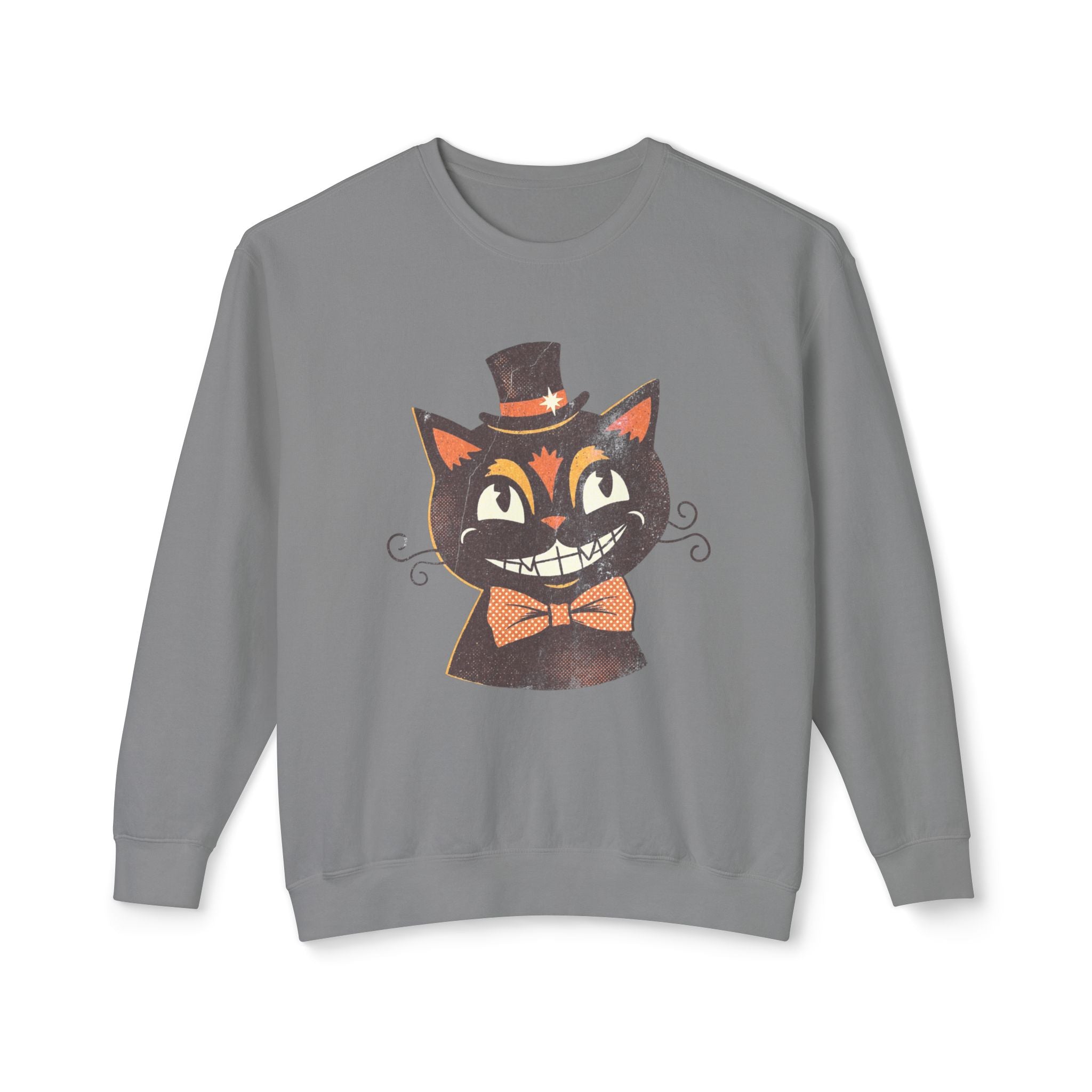 Vintage Smiling Black Cat Crewneck Sweatshirt | Halloween Top