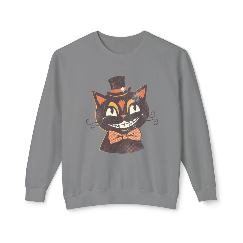 Vintage Smiling Black Cat Crewneck Sweatshirt | Halloween Top