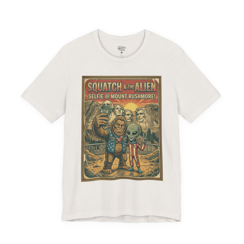 Squatch & The Alien Selfie Mount Rushmore, Bigfoot Alien Poster Shirt
