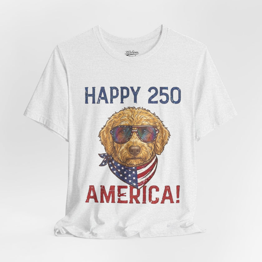 Happy 250 America! Patriotic Goldendoodle Tee