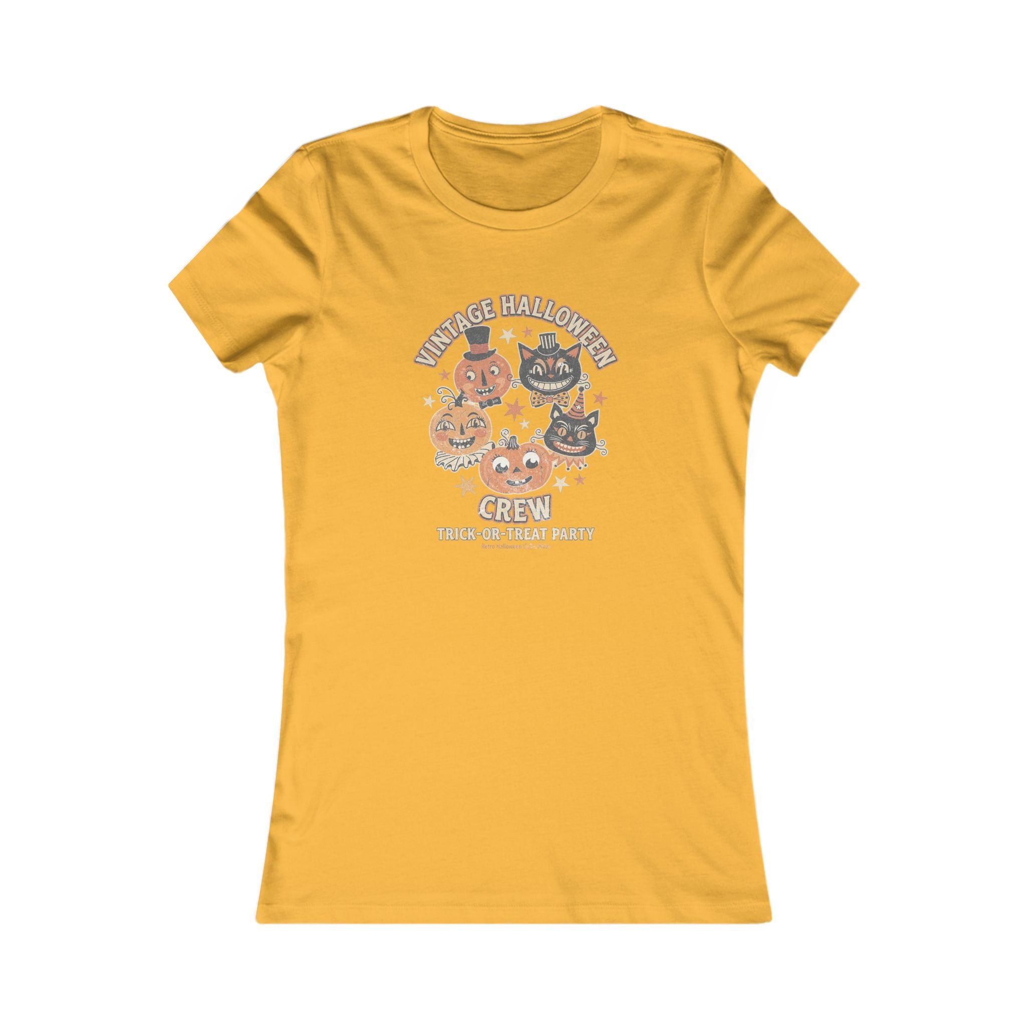 Women's Vintage Halloween Tee - 'Vintage Halloween Crew' Cute Pumpkin & Cat Graphic