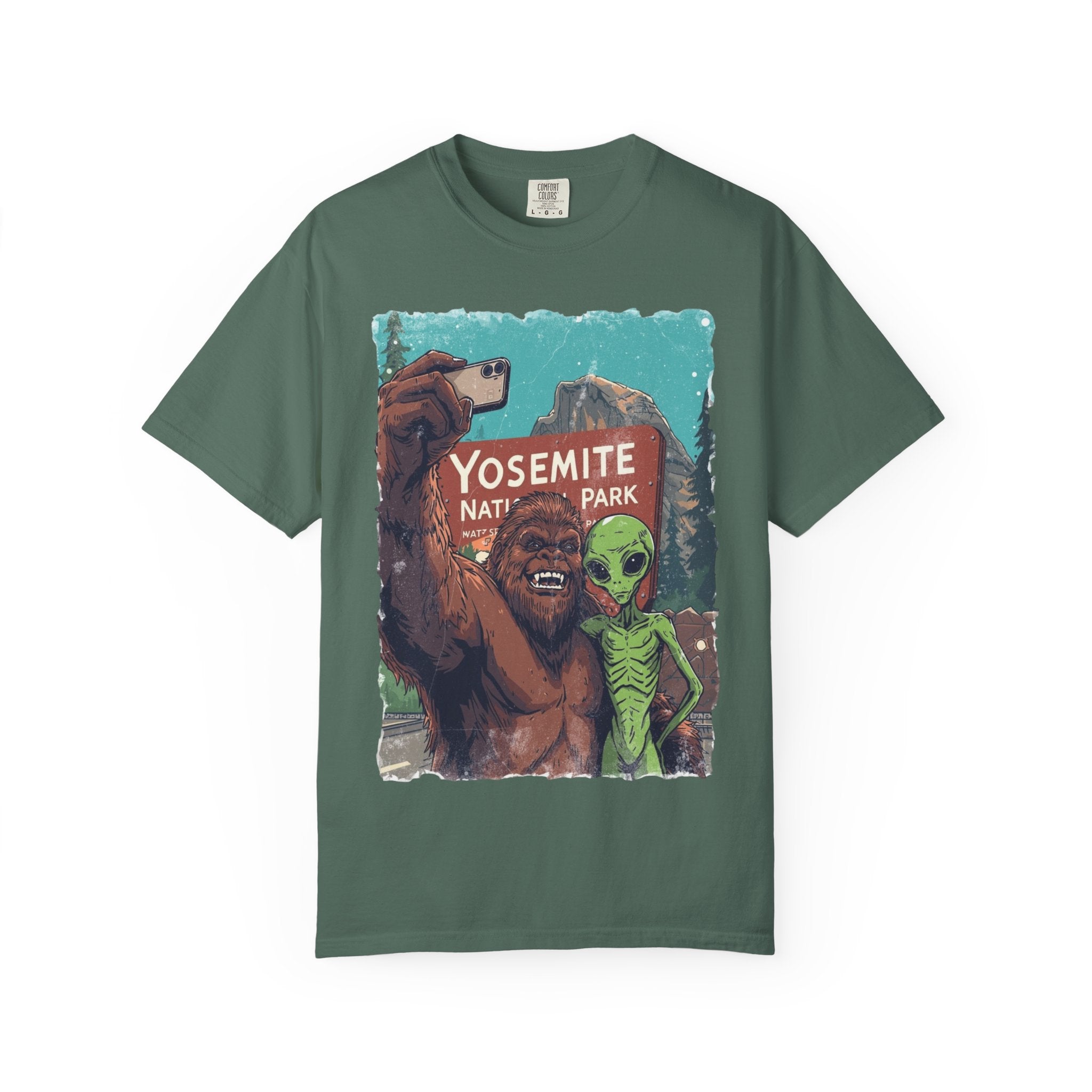 Alien & Bigfoot Yosemite T-Shirt — Camping Adventure Graphic Tee