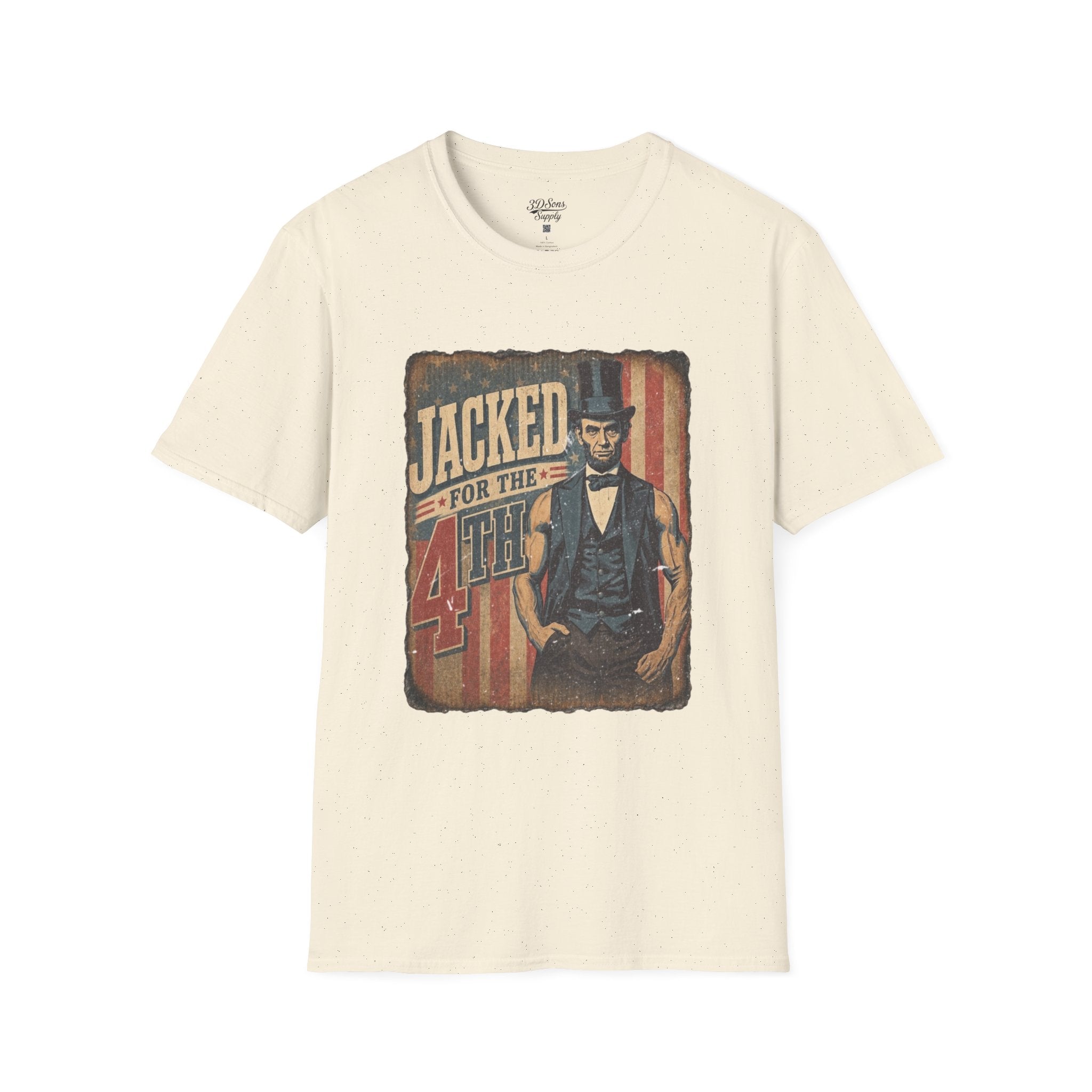 Jacked for July 4th T-Shirt | Patriotic Buff Abraham Lincoln Flag Design