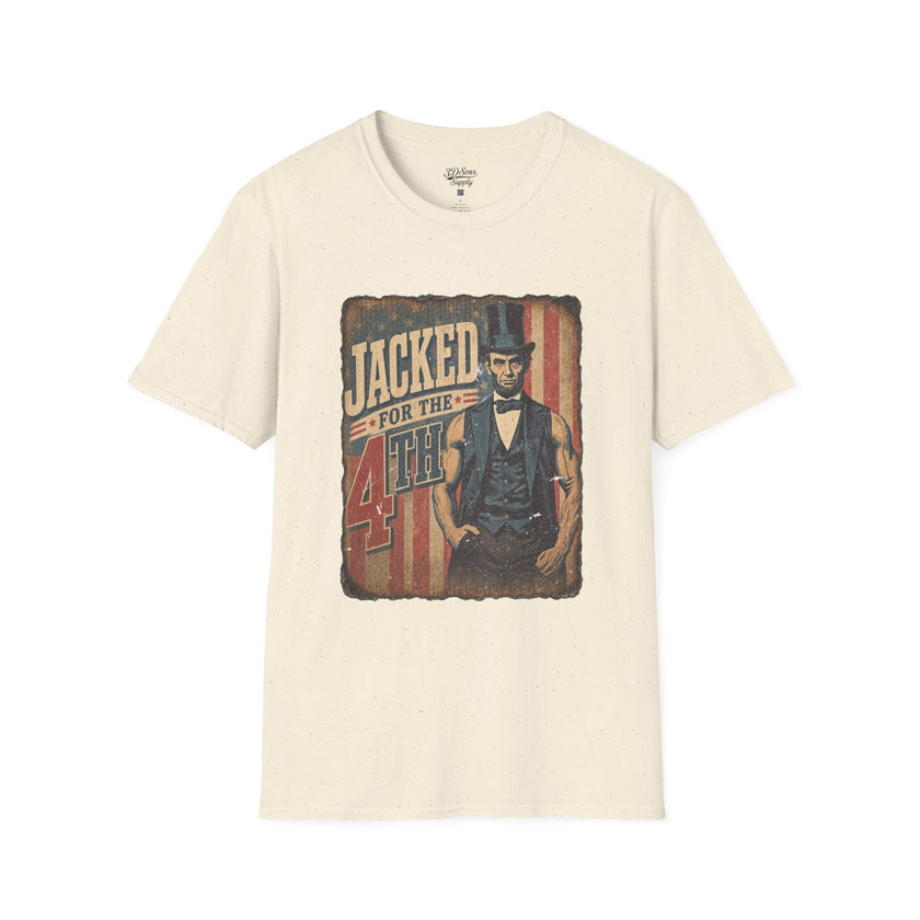 Jacked for July 4th T-Shirt | Patriotic Buff Abraham Lincoln Flag Design