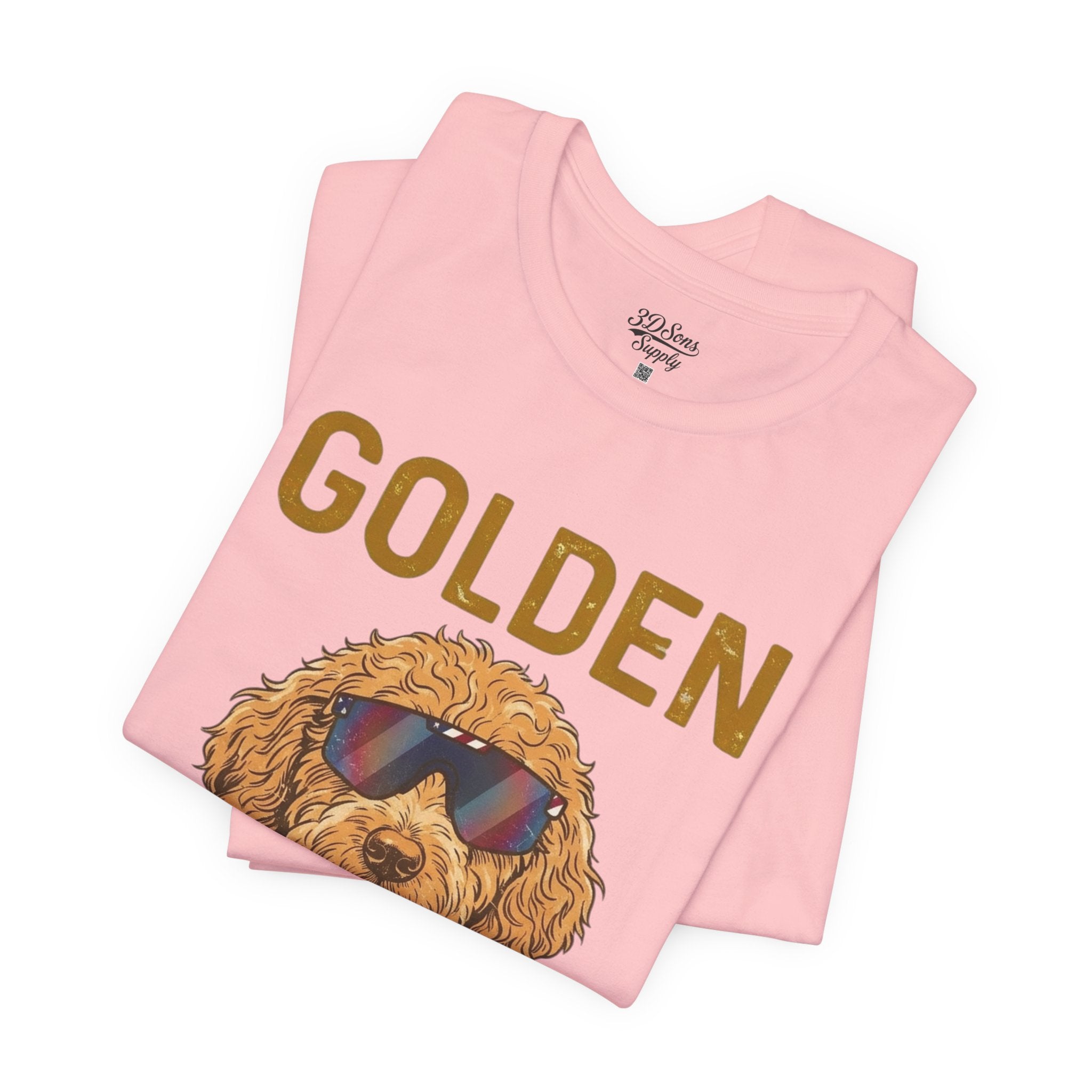 Golden Era Dog T-Shirt – American Flag Doodle with Sunglasses