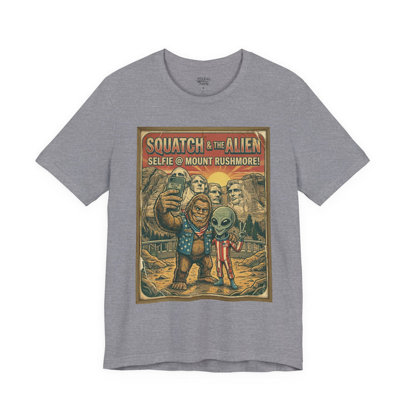 Squatch & The Alien Selfie Mount Rushmore, Bigfoot Alien Poster Shirt