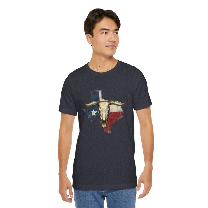 Texas Flag Longhorn Tee - Vintage Texas Skull T-Shirt