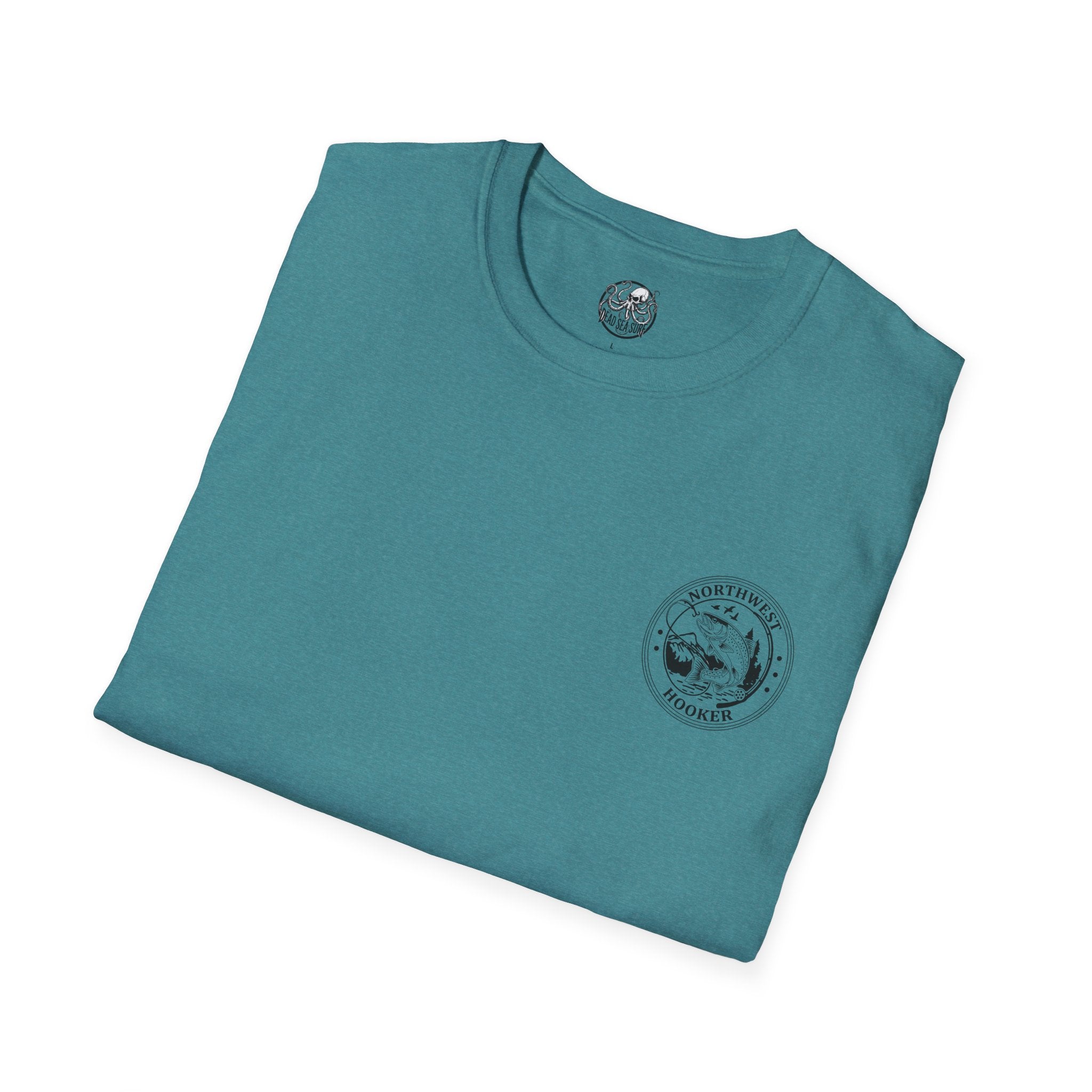 Northwest Hooker Trout Logo T-Shirt | Fishing Badge, Mountain River Design