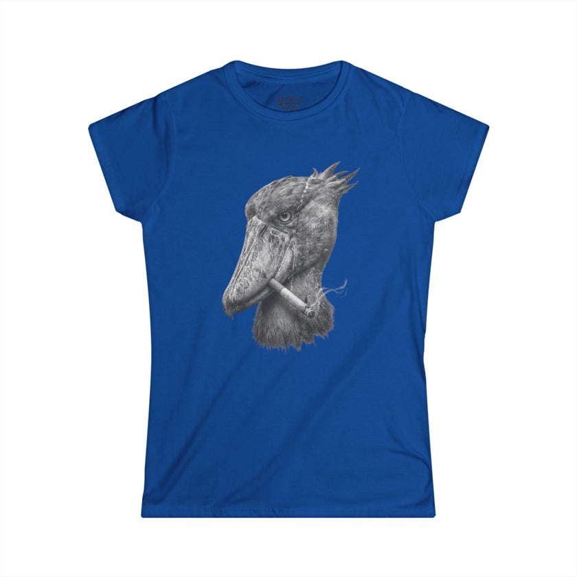 Women's Smoking Shoebill Stork Graphic Tee — Quirky Bird Lover Shirt