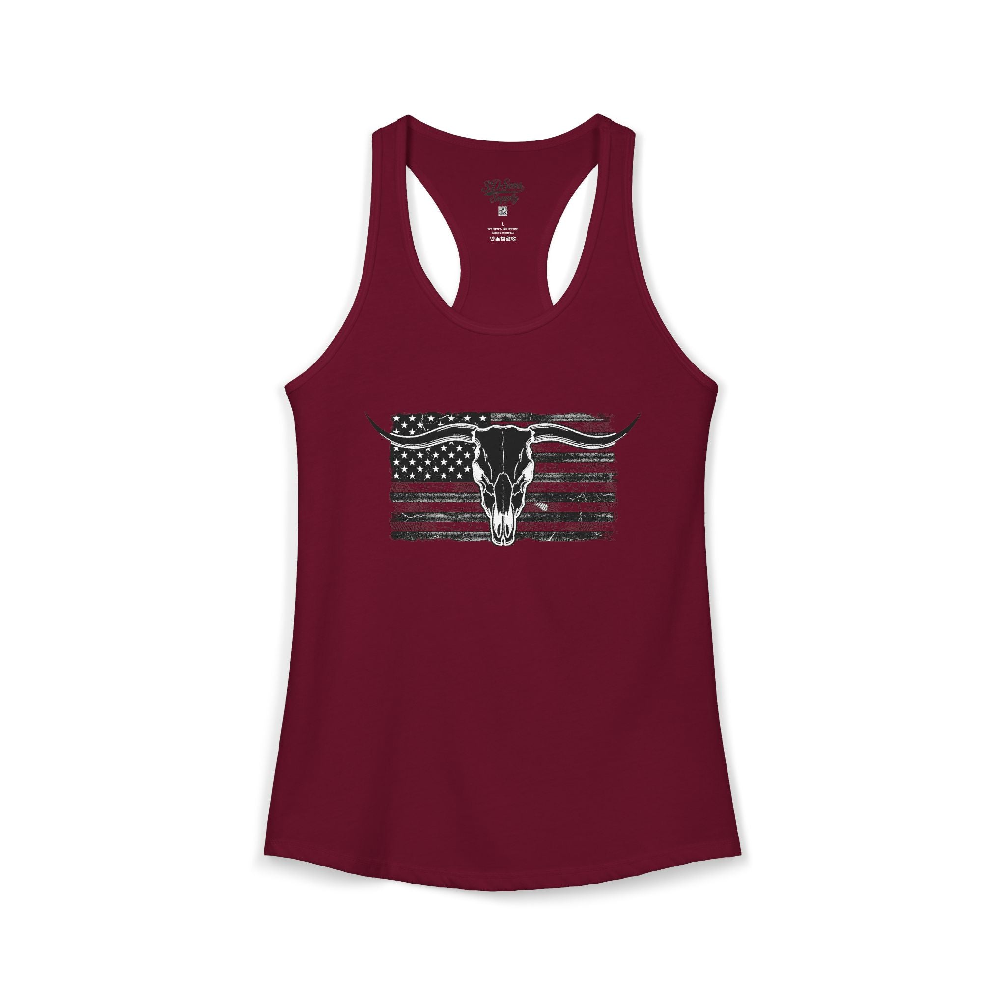 American Flag Longhorn Skull Women's Racerback Tank