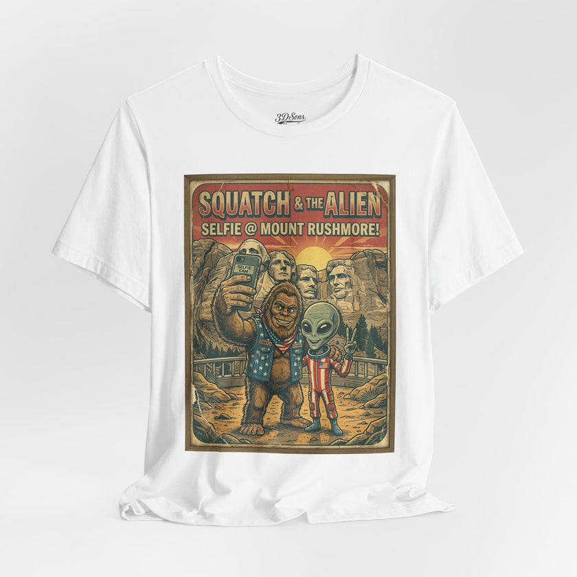 Squatch & The Alien Selfie Mount Rushmore, Bigfoot Alien Poster Shirt