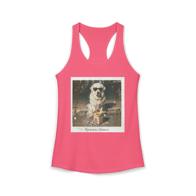 Women's Pyrenees with Chinese Photo Racerback Tank — Vintage Pup Graphic
