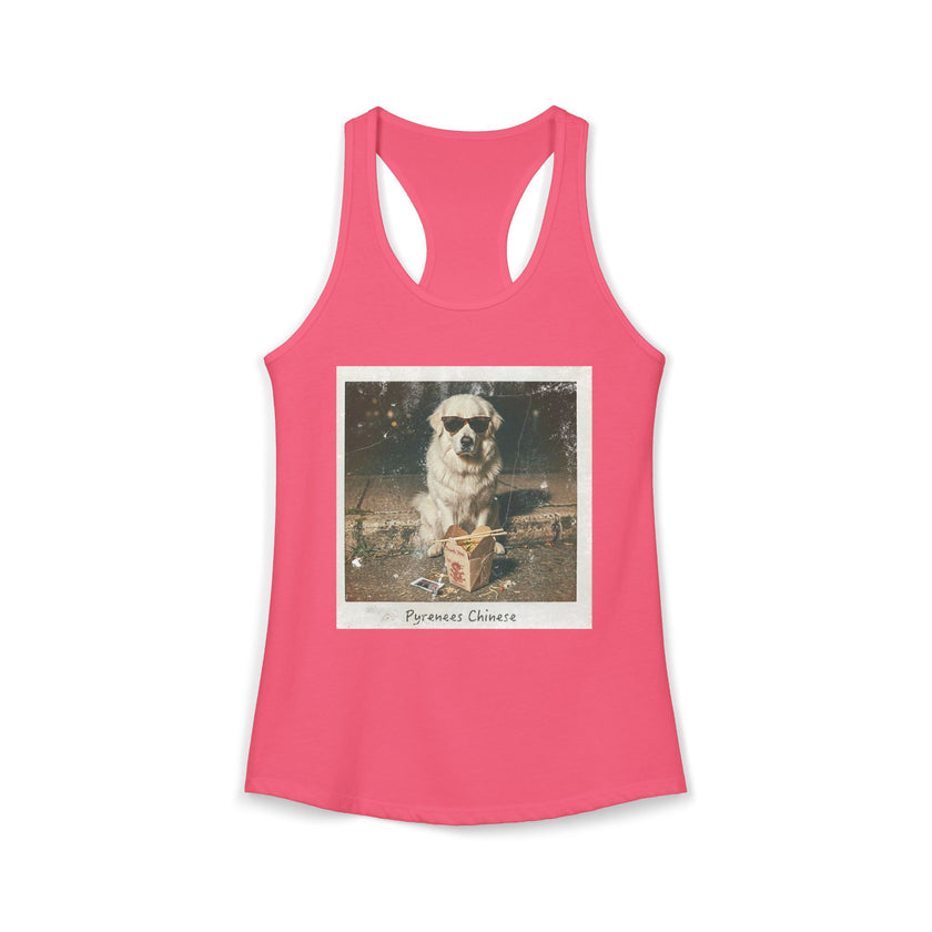 Women's Pyrenees with Chinese Photo Racerback Tank — Vintage Pup Graphic