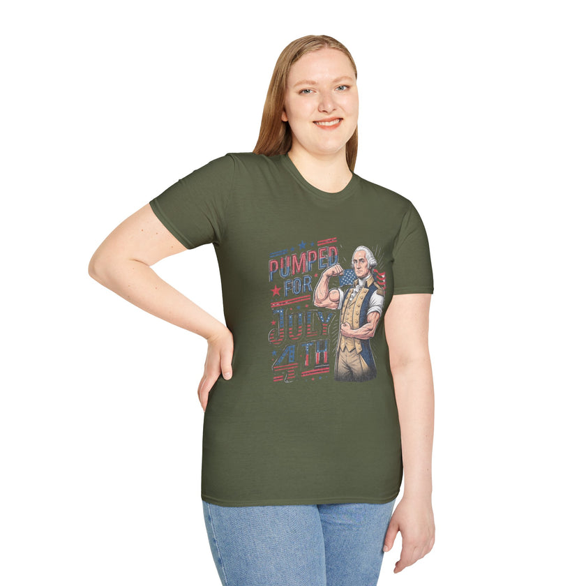 Pumped for July 4th George Washington T-Shirt | Funny Patriotic Tee