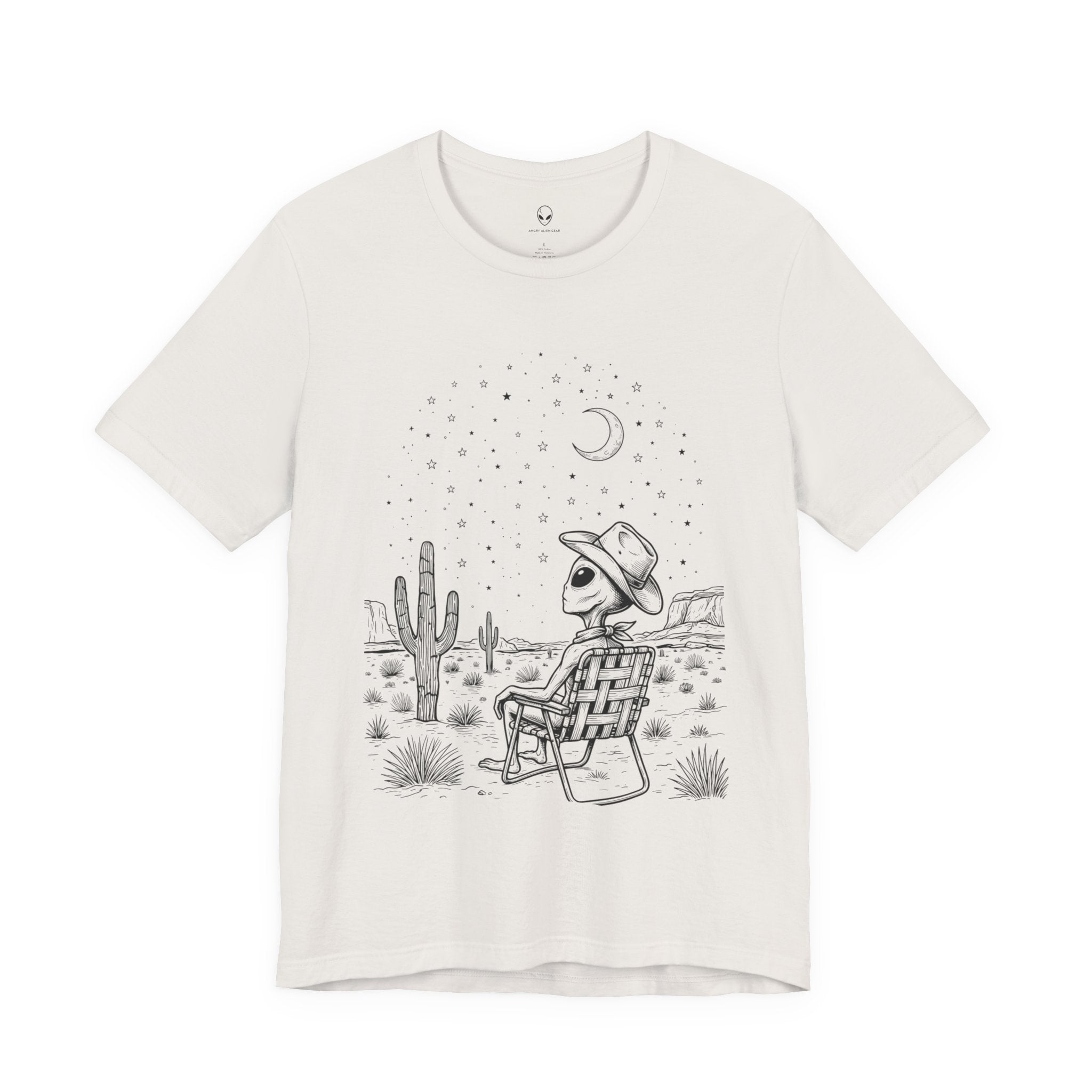 Alien Cowboy Sitting in Desert Tee | Night Sky Lawn Chair
