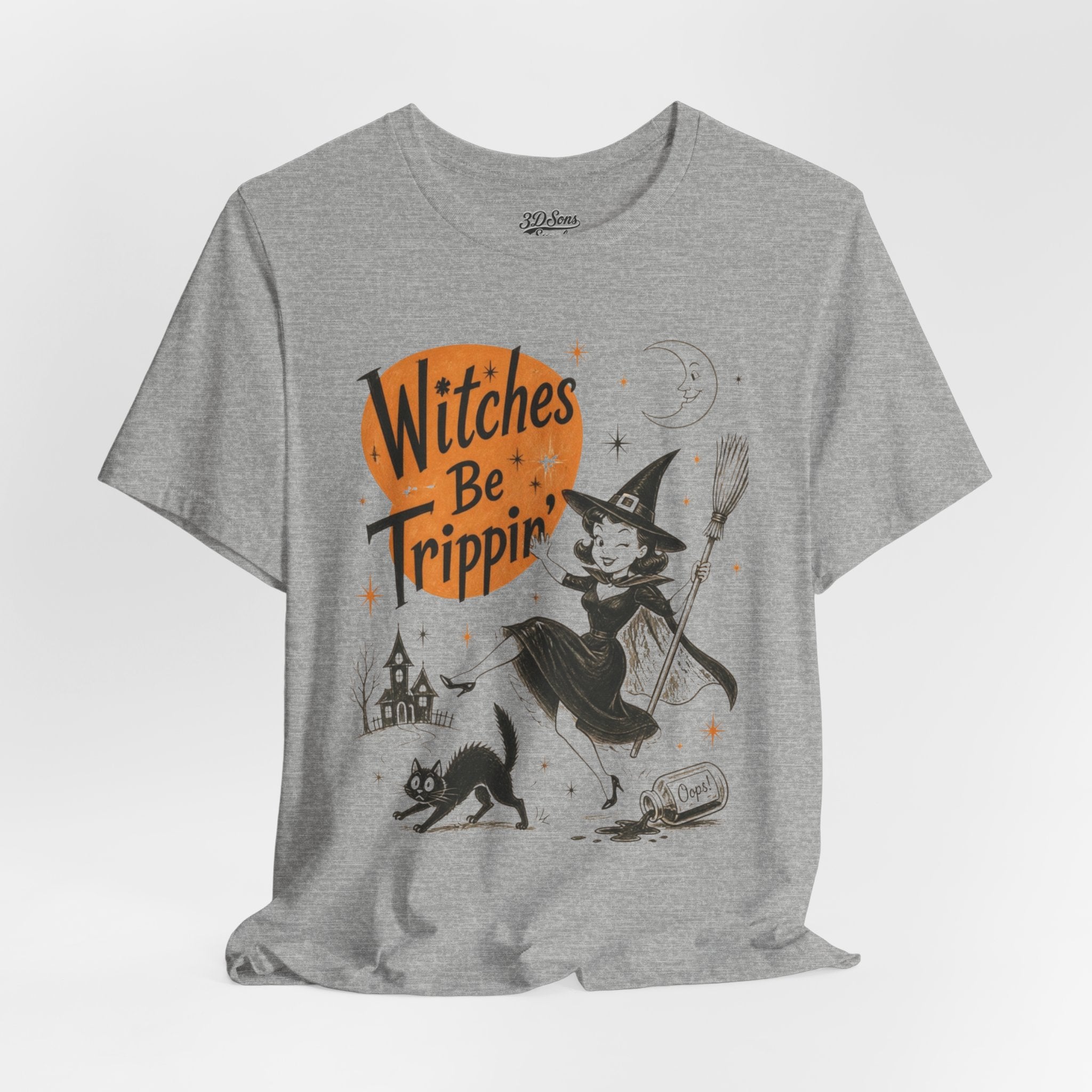 Witches Be Trippin' Halloween Tee - Cute Witch Cat Graphic T-Shirt