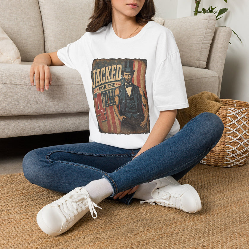 Jacked for July 4th T-Shirt | Patriotic Buff Abraham Lincoln Flag Design