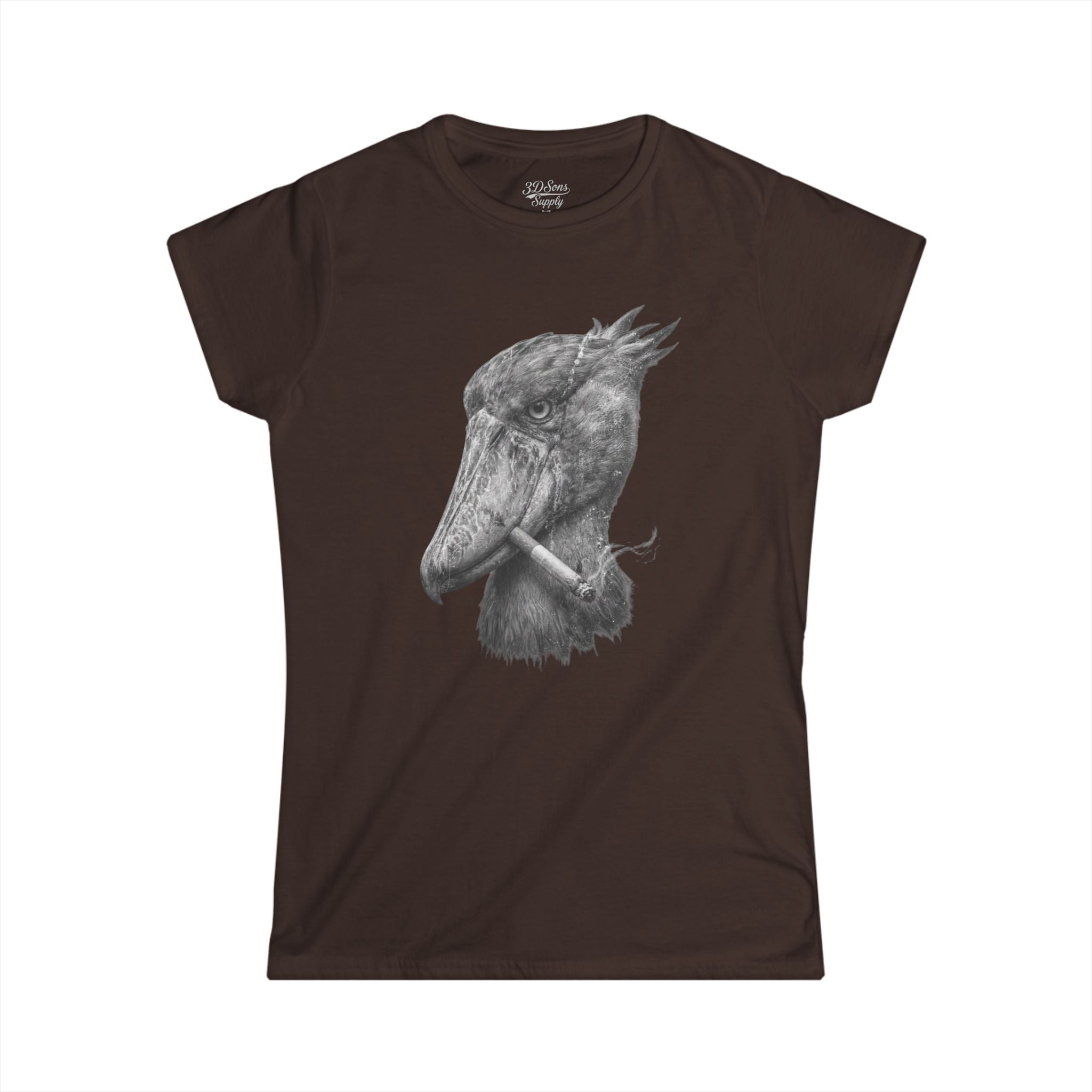 Women's Smoking Shoebill Stork Graphic Tee — Quirky Bird Lover Shirt
