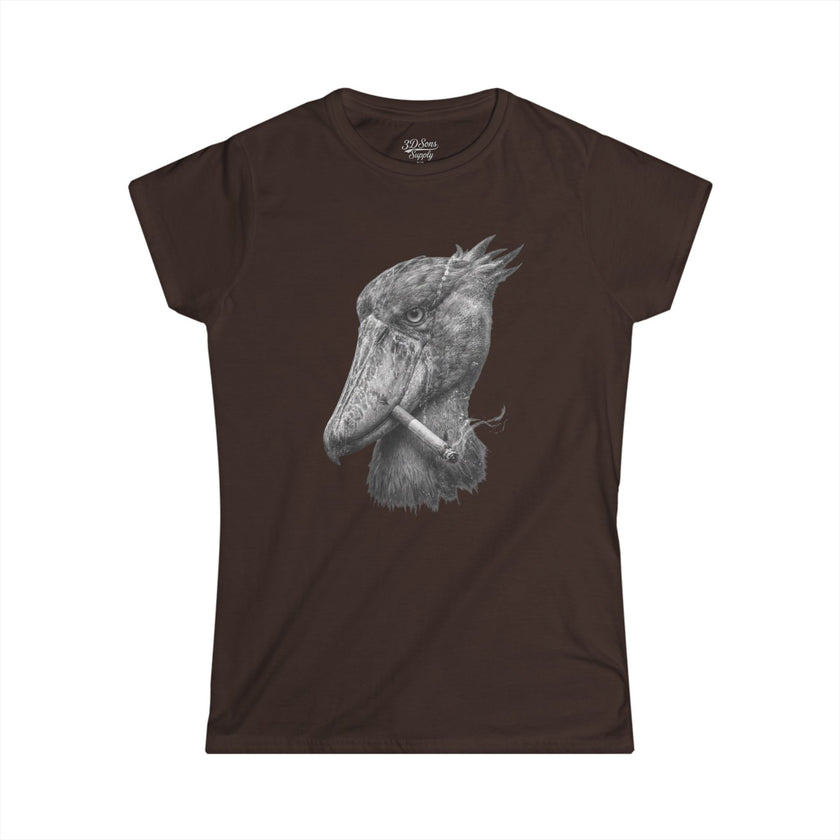 Women's Smoking Shoebill Stork Graphic Tee — Quirky Bird Lover Shirt