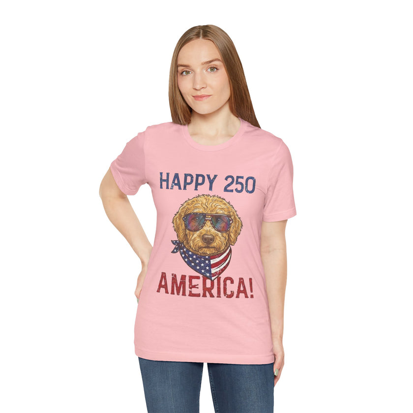 Happy 250 America! Patriotic Goldendoodle Tee