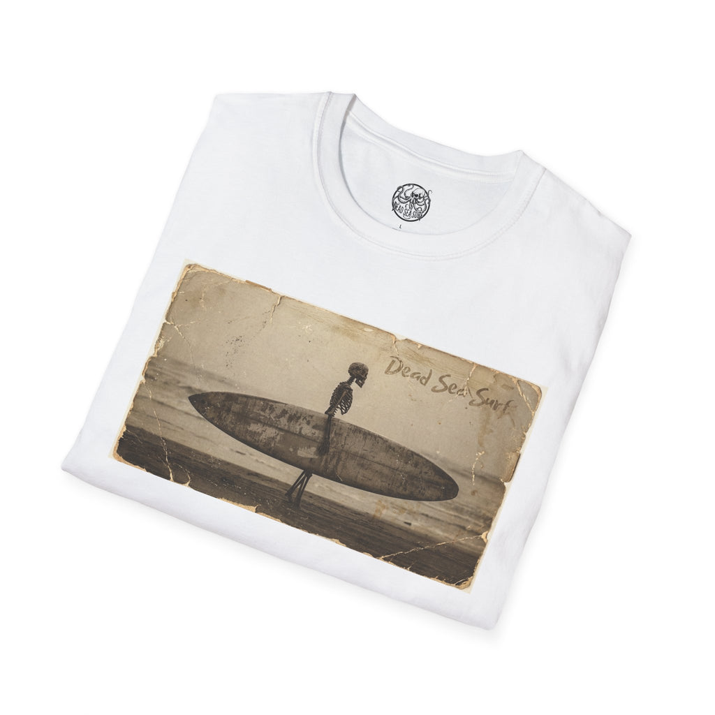 Vintage Skeleton Surfer Photograph T-Shirt | Retro Beach Surf Tee