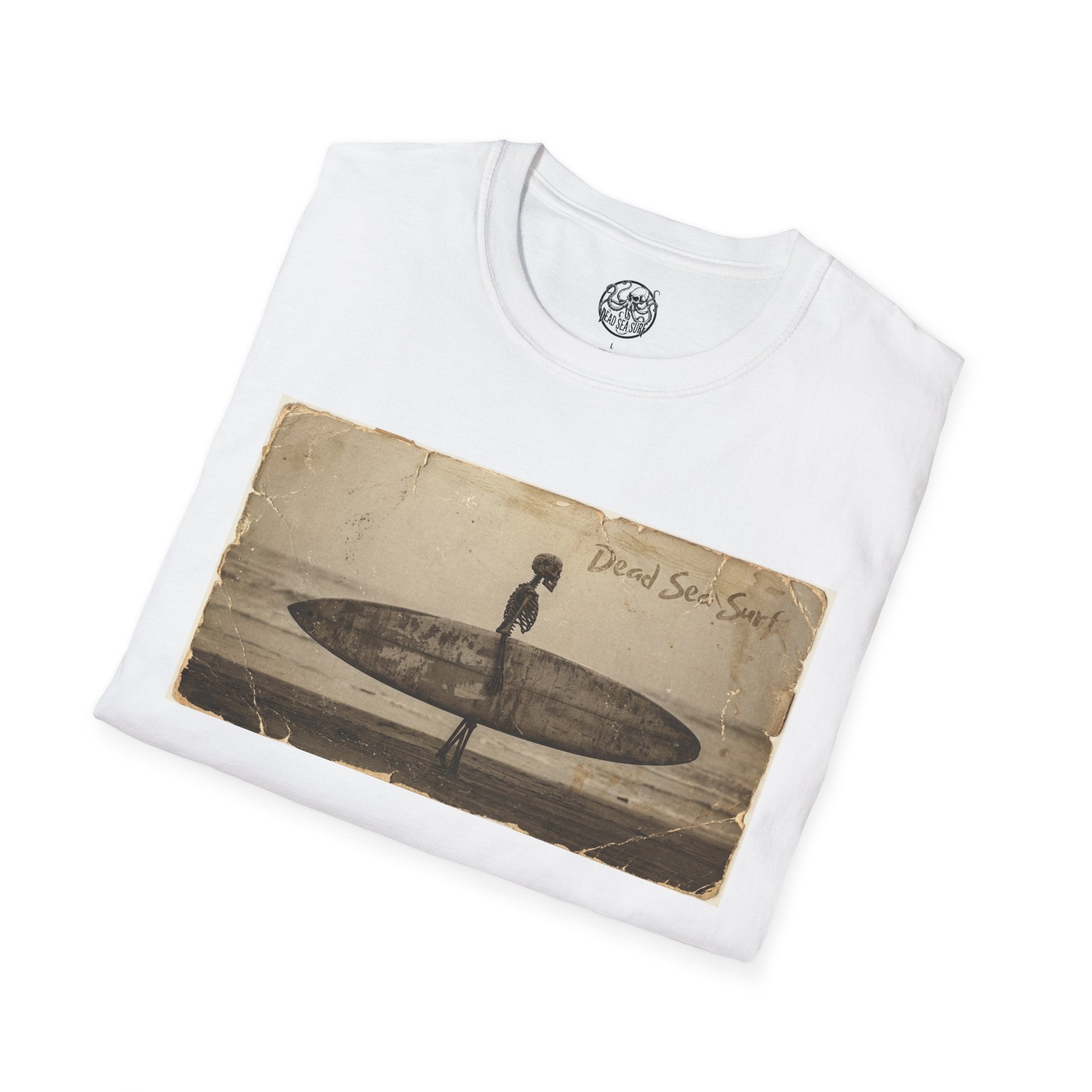Vintage Skeleton Surfer Photograph T-Shirt | Retro Beach Surf Tee