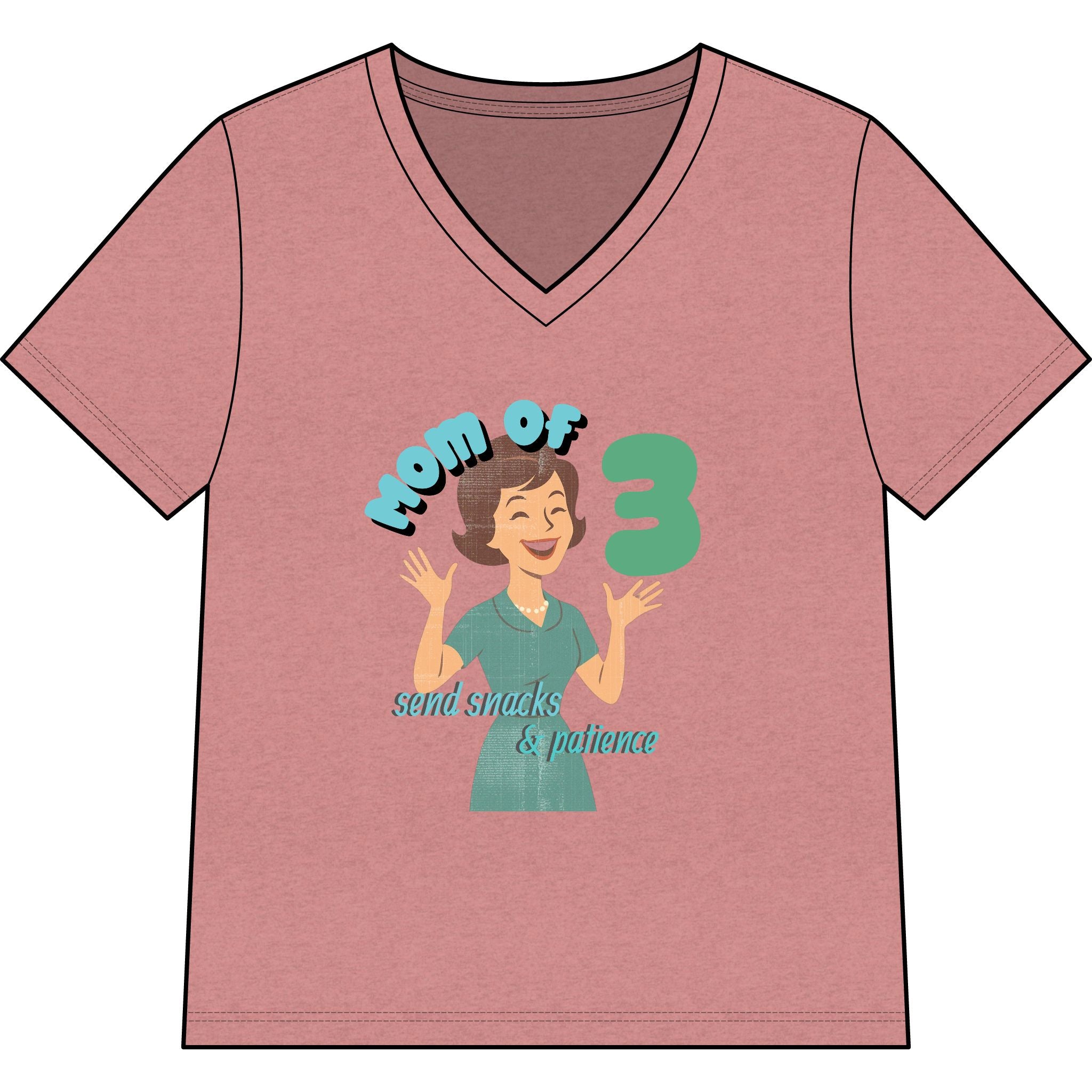 Personalized Mom of 3, Funny Motherhood Shirt Survival, Snacks & Patience