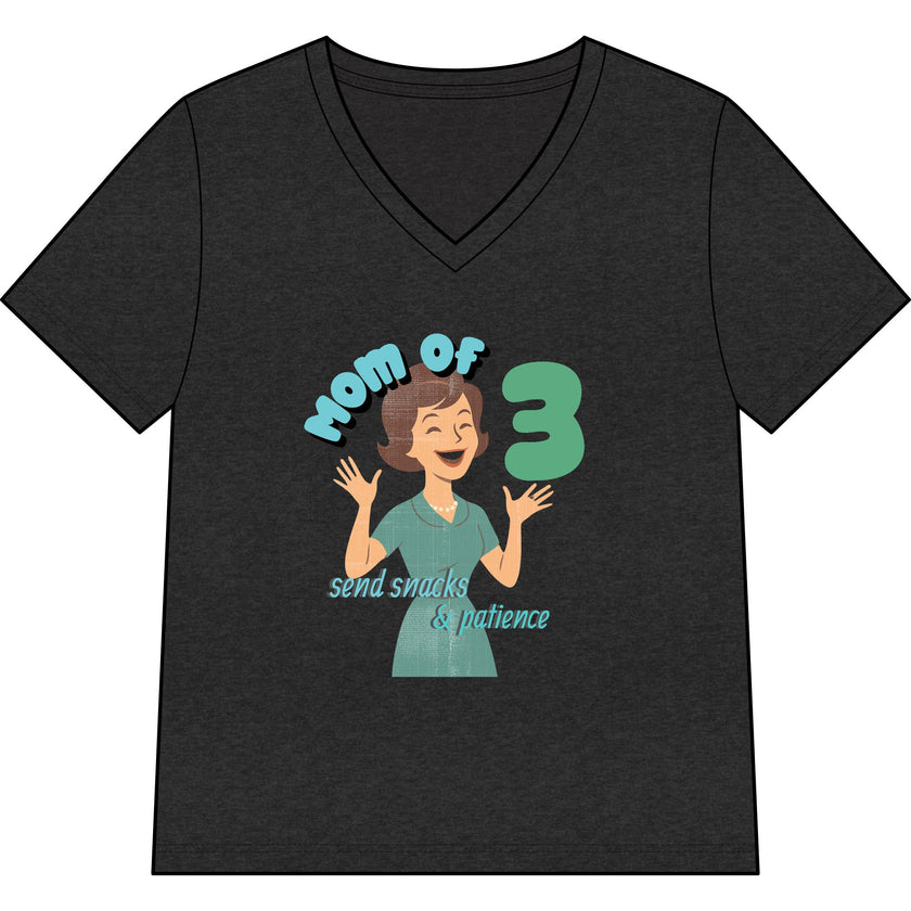 Personalized Mom of 3, Funny Motherhood Shirt Survival, Snacks & Patience