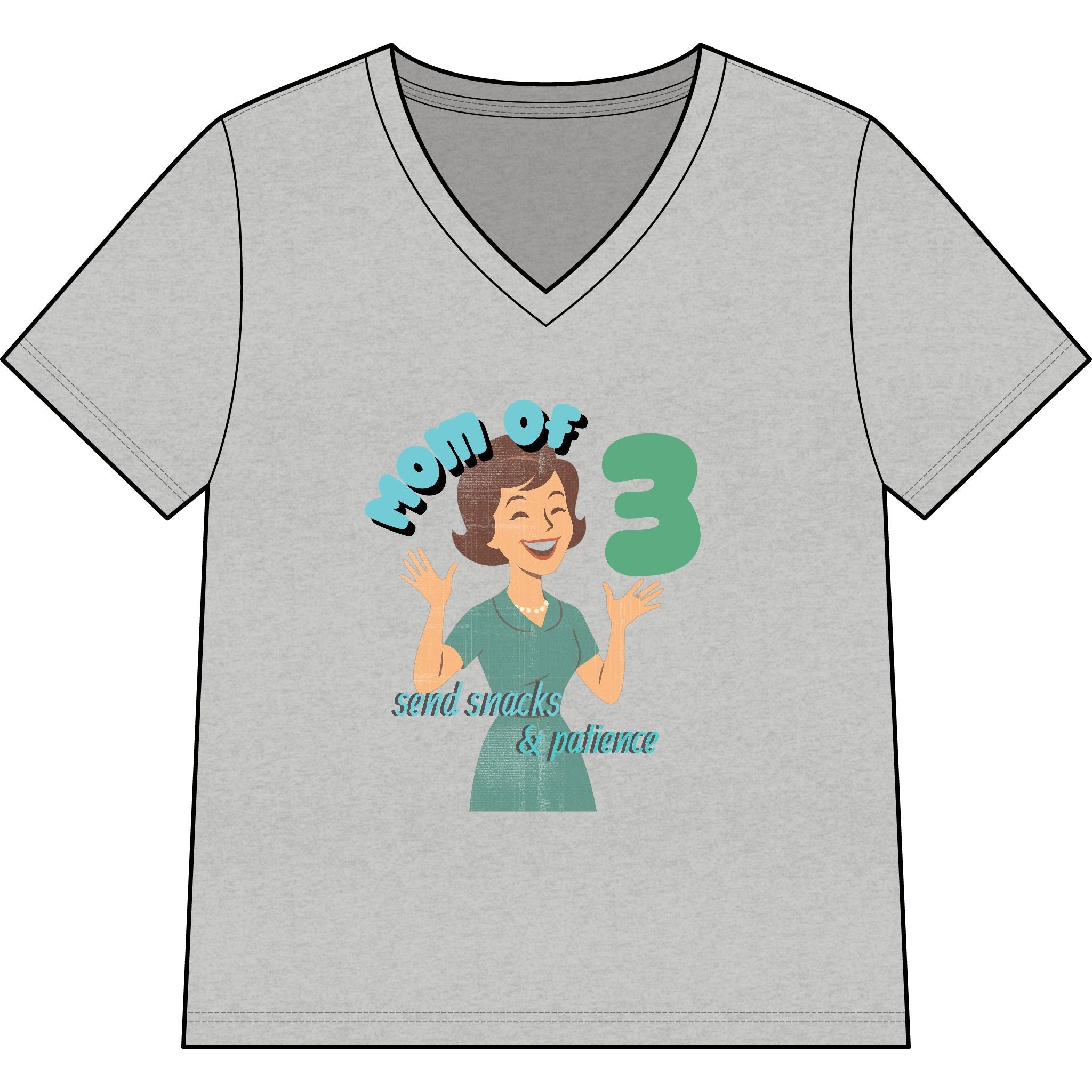 Personalized Mom of 3, Funny Motherhood Shirt Survival, Snacks & Patience