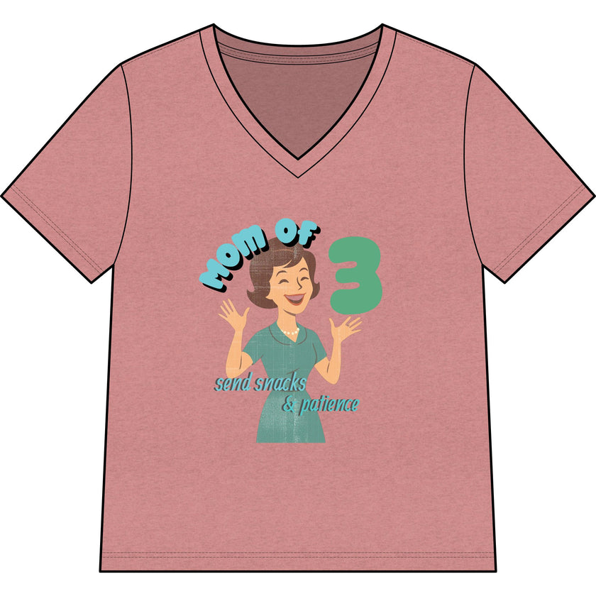 Personalized Mom of 3, Funny Motherhood Shirt Survival, Snacks & Patience