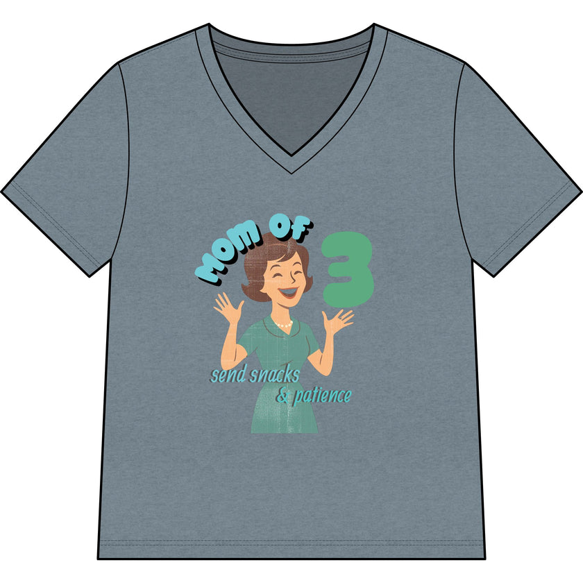 Personalized Mom of 3, Funny Motherhood Shirt Survival, Snacks & Patience