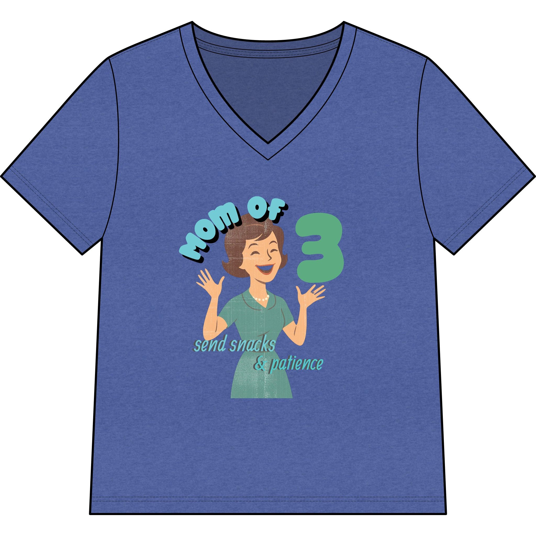 Personalized Mom of 3, Funny Motherhood Shirt Survival, Snacks & Patience