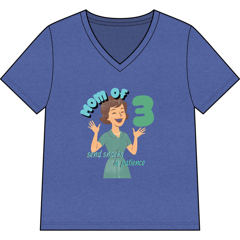 Personalized Mom of 3, Funny Motherhood Shirt Survival, Snacks & Patience