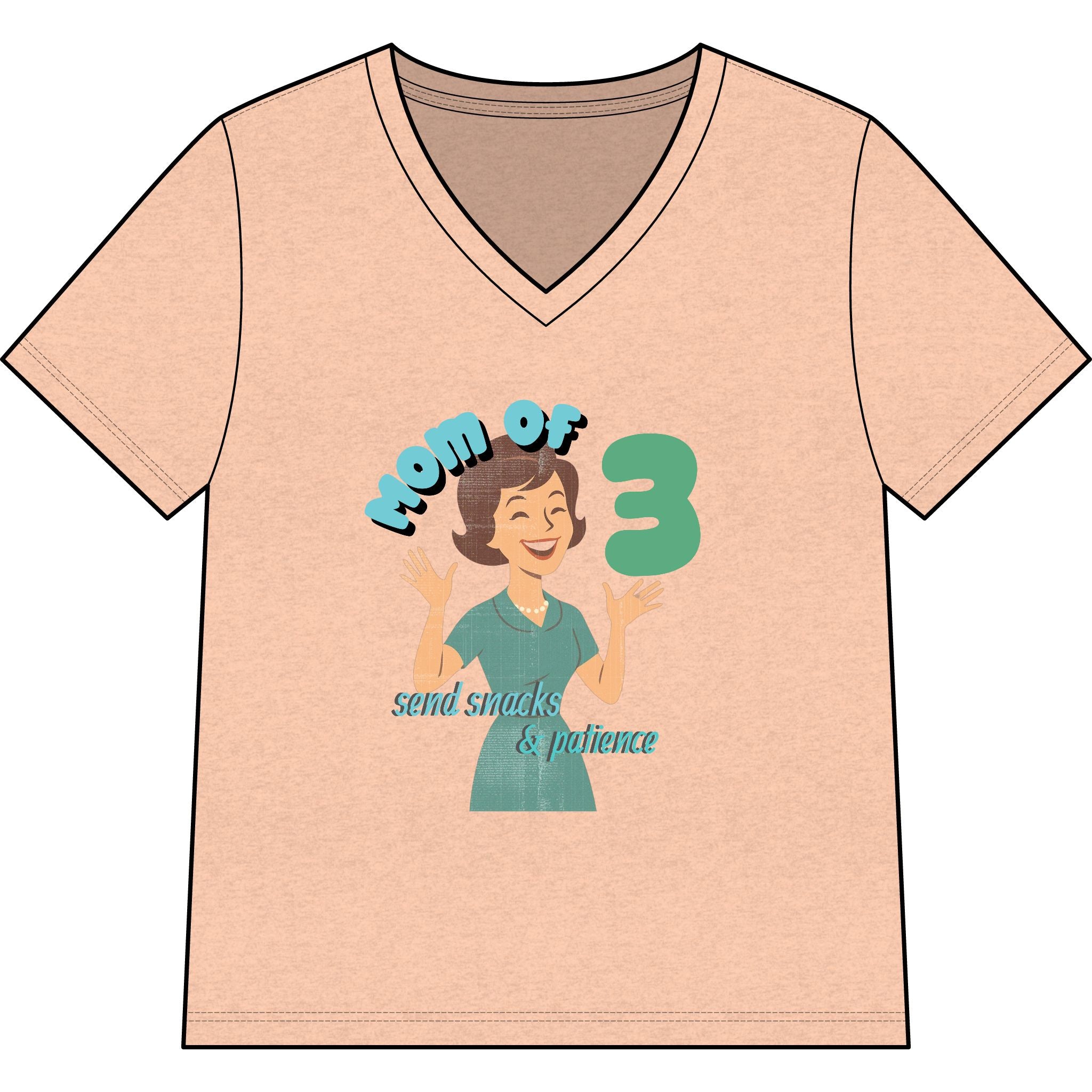 Personalized Mom of 3, Funny Motherhood Shirt Survival, Snacks & Patience