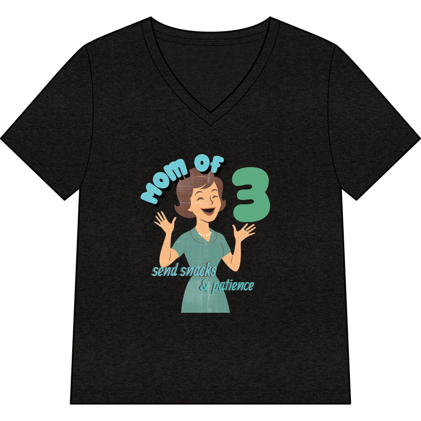Personalized Mom of 3, Funny Motherhood Shirt Survival, Snacks & Patience
