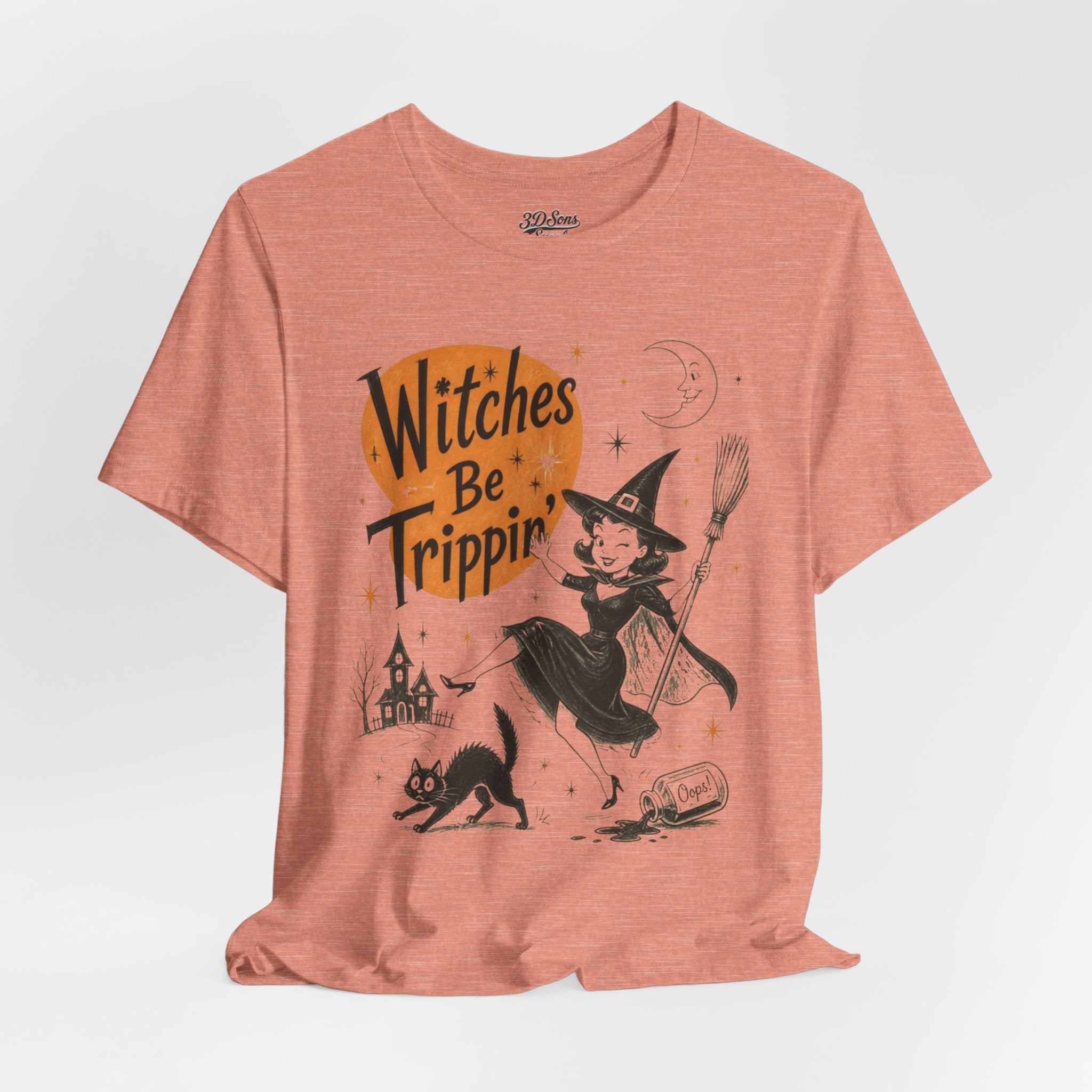 Witches Be Trippin' Halloween Tee - Cute Witch Cat Graphic T-Shirt