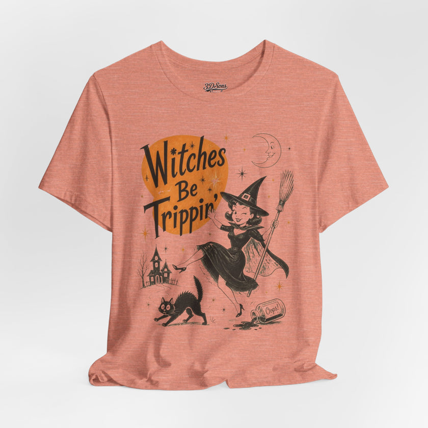Witches Be Trippin' Halloween Tee - Cute Witch Cat Graphic T-Shirt