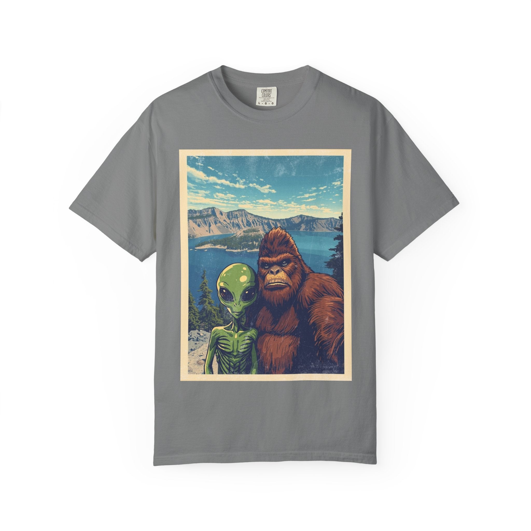 Crater Lake Alien & Bigfoot T-Shirt — National Park Adventure Tee