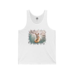 Surfing Corgi Tank | Dog Beach Waves Illustration, Summer Shirt