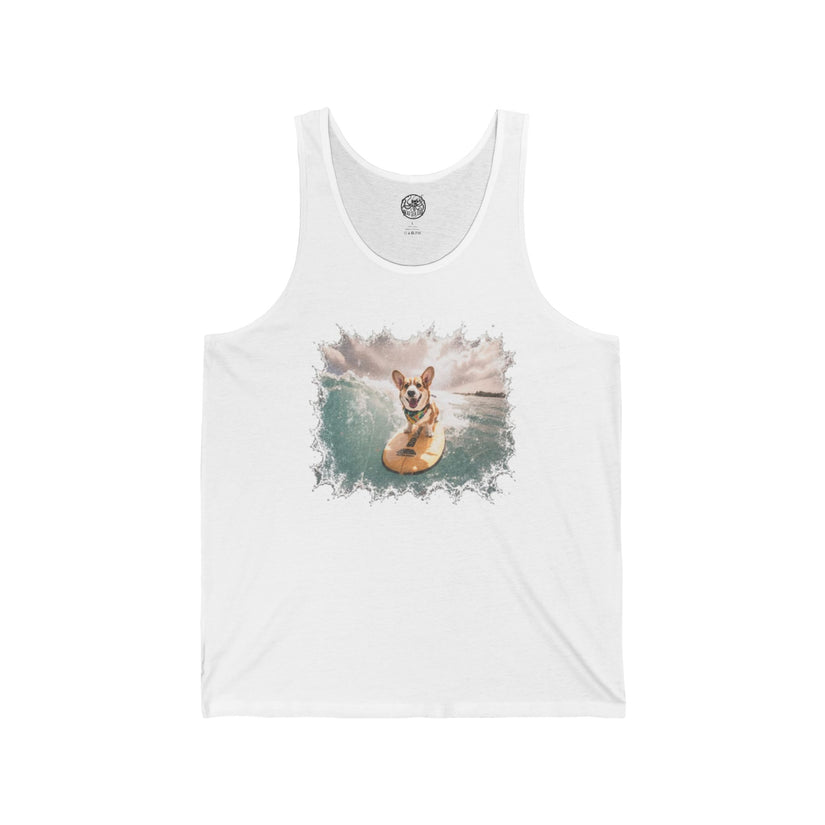 Surfing Corgi Tank | Dog Beach Waves Illustration, Summer Shirt