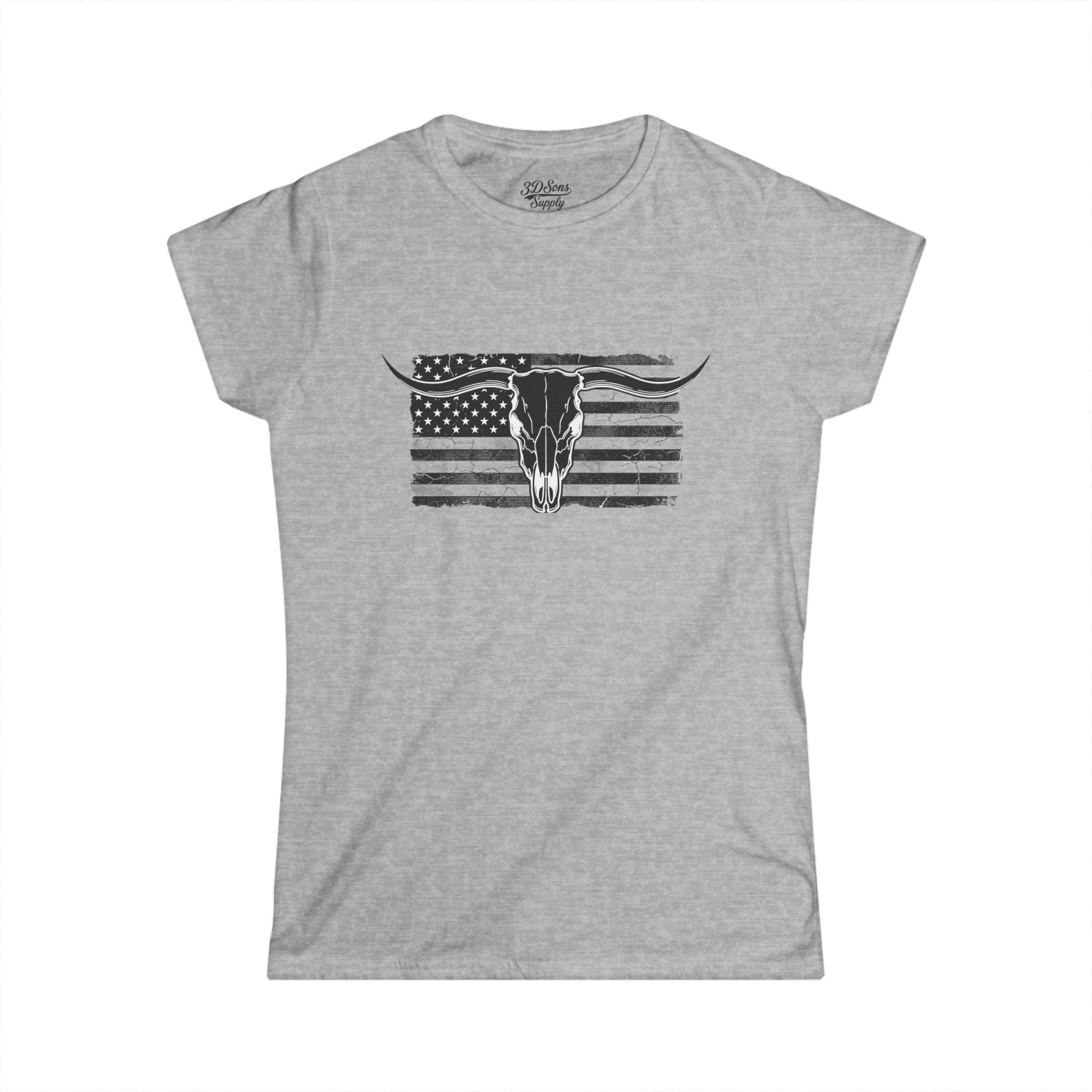 American Longhorn Skull Women's Tee — Rugged Western Graphic Shirt