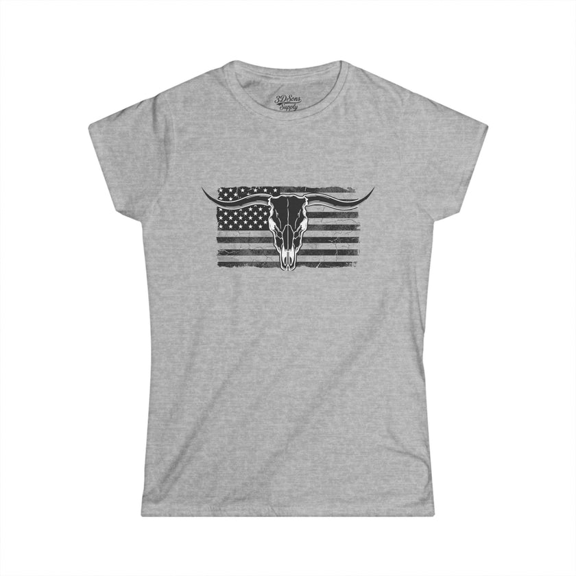 American Longhorn Skull Women's Tee — Rugged Western Graphic Shirt