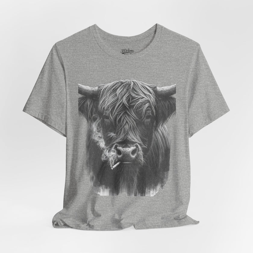 Highland Cow Smoking Tee — Vintage Highland Cattle Graphic T-Shirt